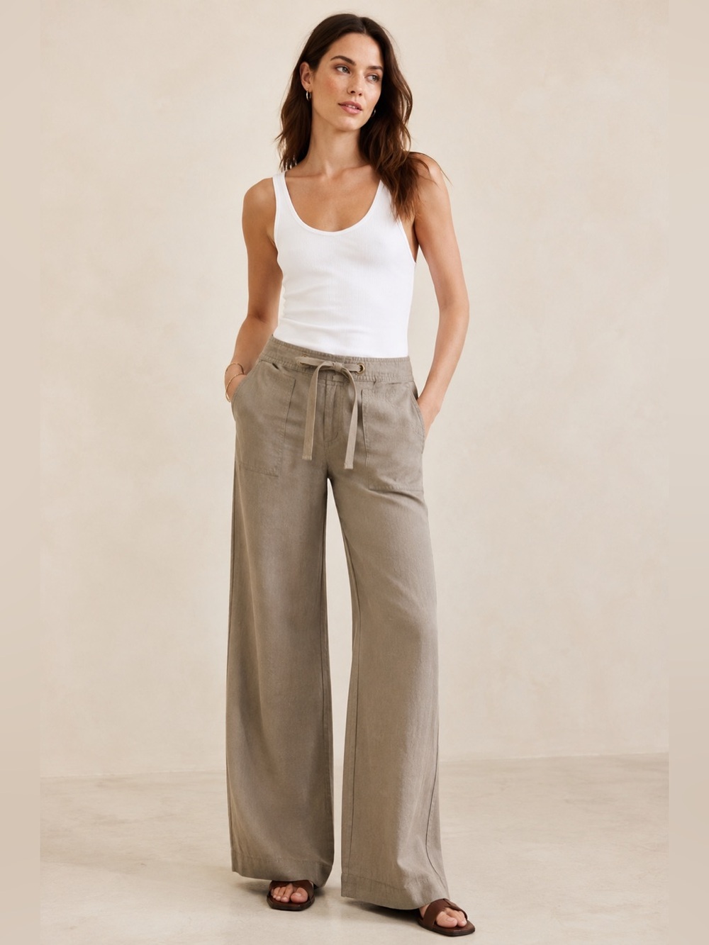 Banana Republic Ryan Fit Linen Blend Wide Leg Pants Size 6